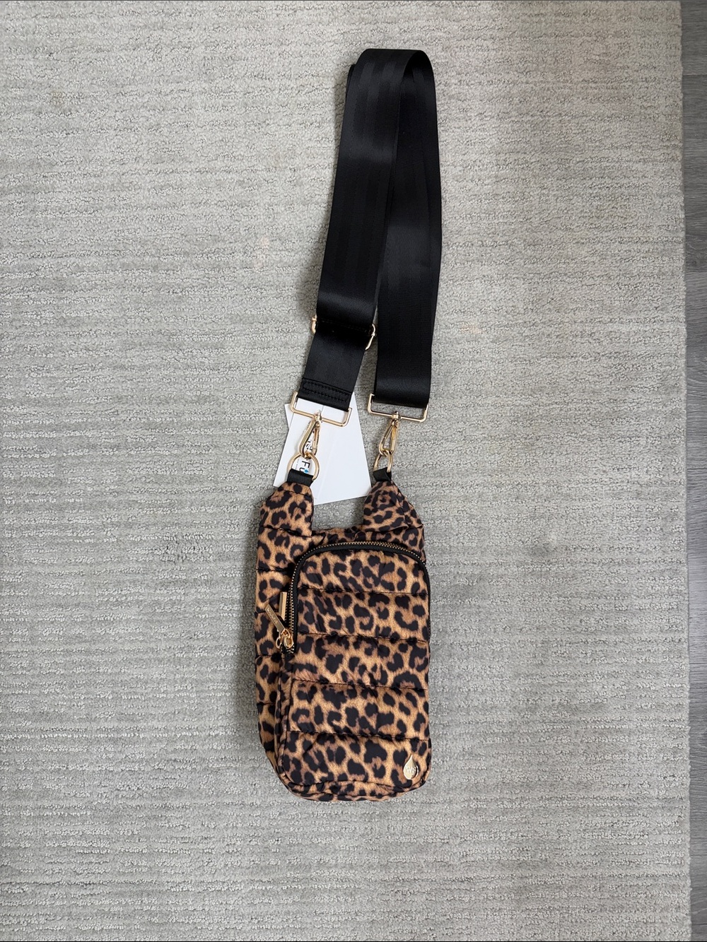 Leopard Print Crossbody Bag with Wide Black Strap